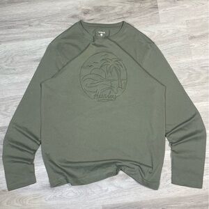 Hurley Sage Green Long Sleeve Shirt embroidered beach graphic sz M